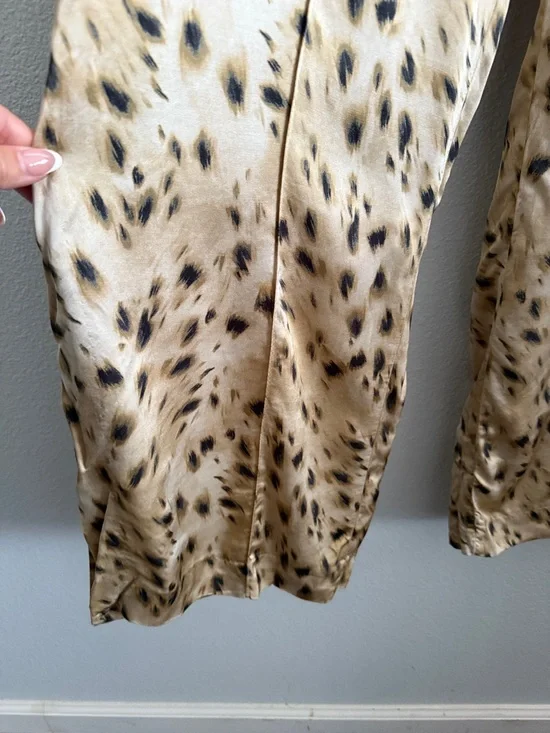ZARA Satin Animal Print Wide Leg Pants High Waist Slit Hem Size S - Picture 3 of 11